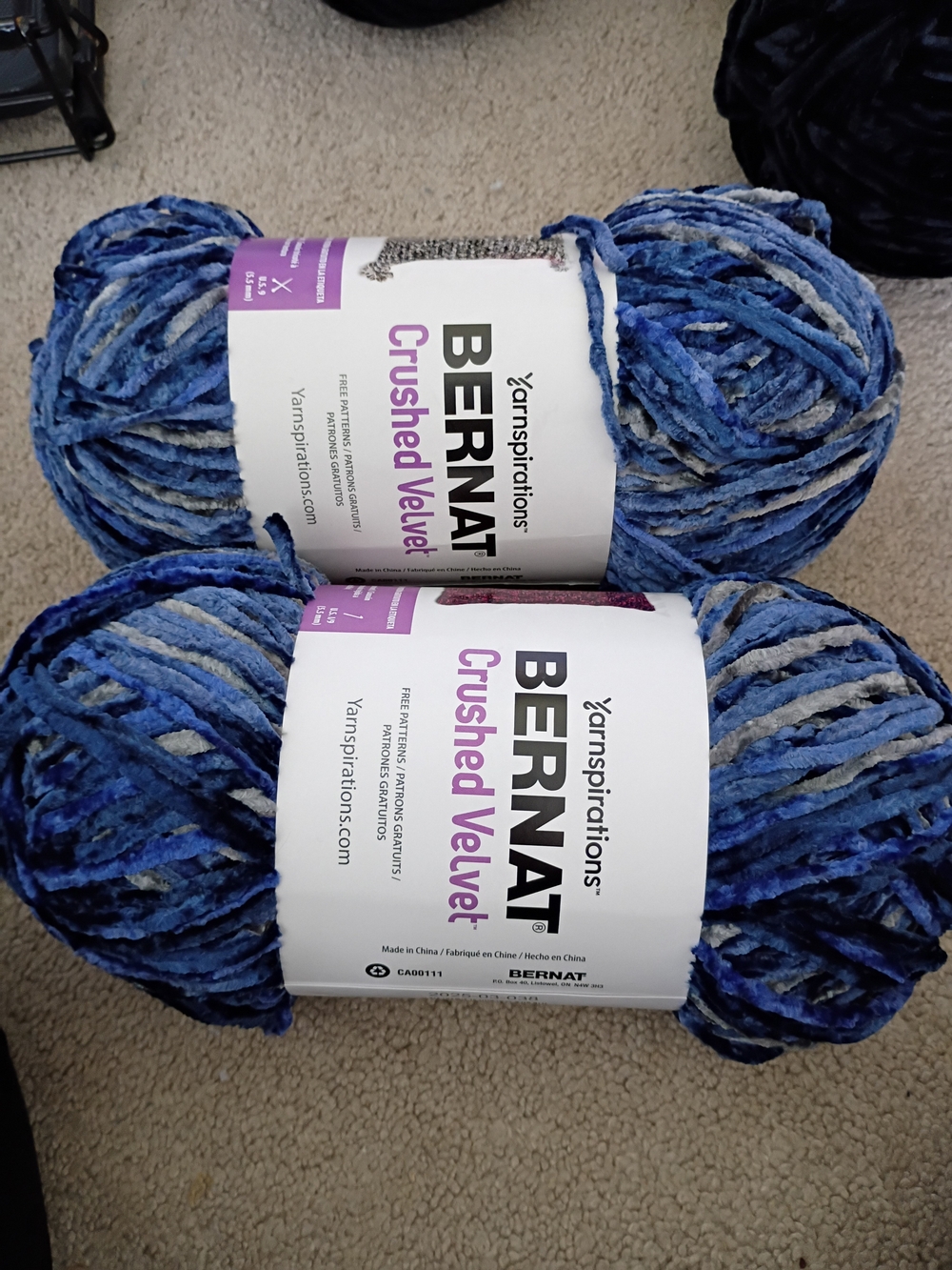 Bernat Velvet Lot of 4 and 1 extra Velvet Black Skein